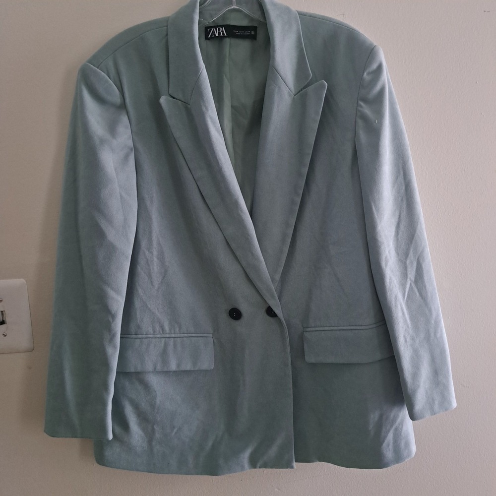 Zara Womens Sage Green Double Breasted Oversized Blazer Jacket Size M